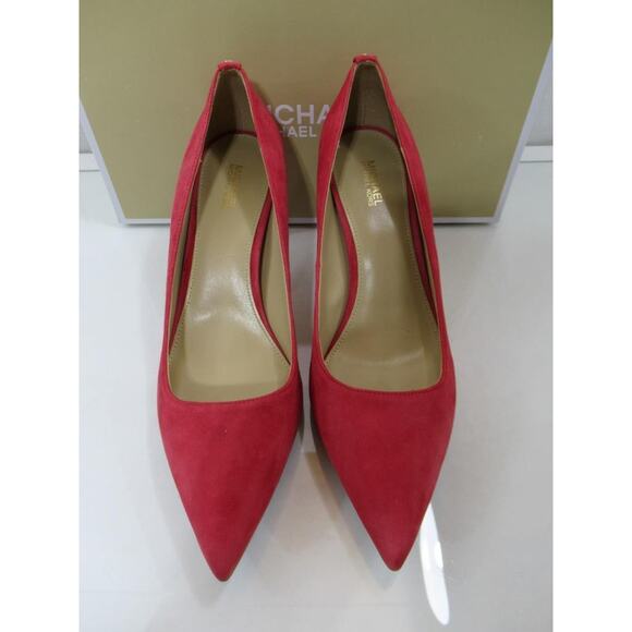 Michael Kors Alina Flex Pointy Toe Pump Heels MK Logo Suede Crimson Red Size 9.5 - Picture 4 of 7